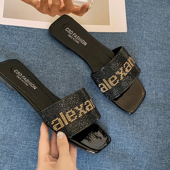 black bling bling rhinestone sandals - Picture 2 of 7